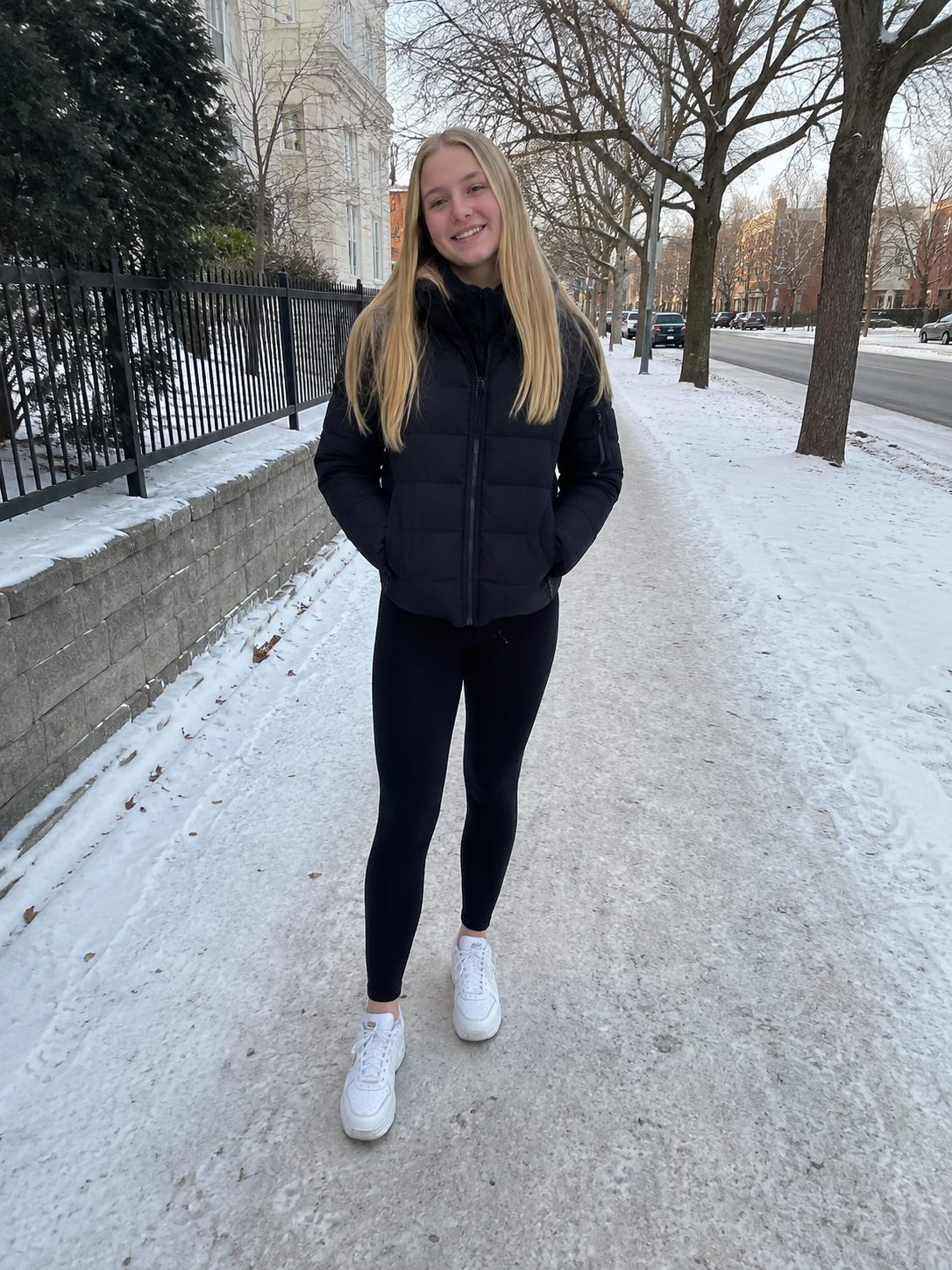 Puffer Jacket With Leggings and Chunky Sneakers