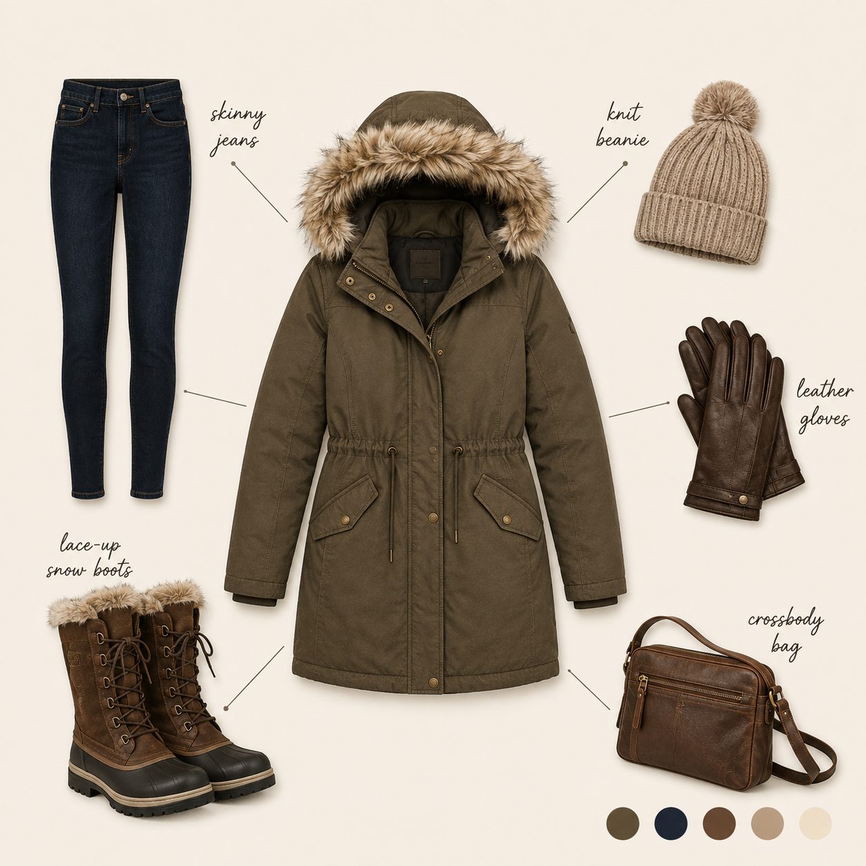 Faux Fur Trim Parka With Skinny Jeans and Combat Boots