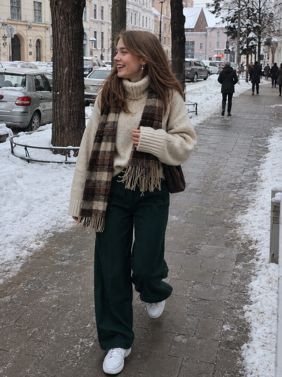Corduroy Pants With a Fitted Turtleneck and Loafers