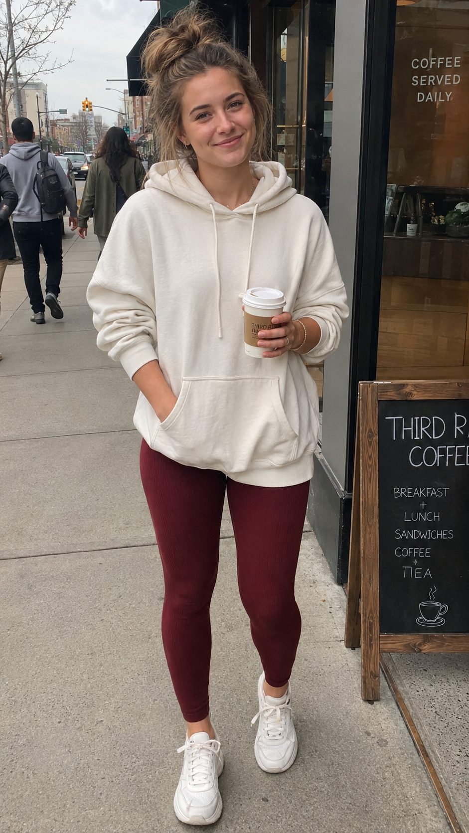 Ribbed Yoga Pants With an Oversized Hoodie and Chunky Sneakers