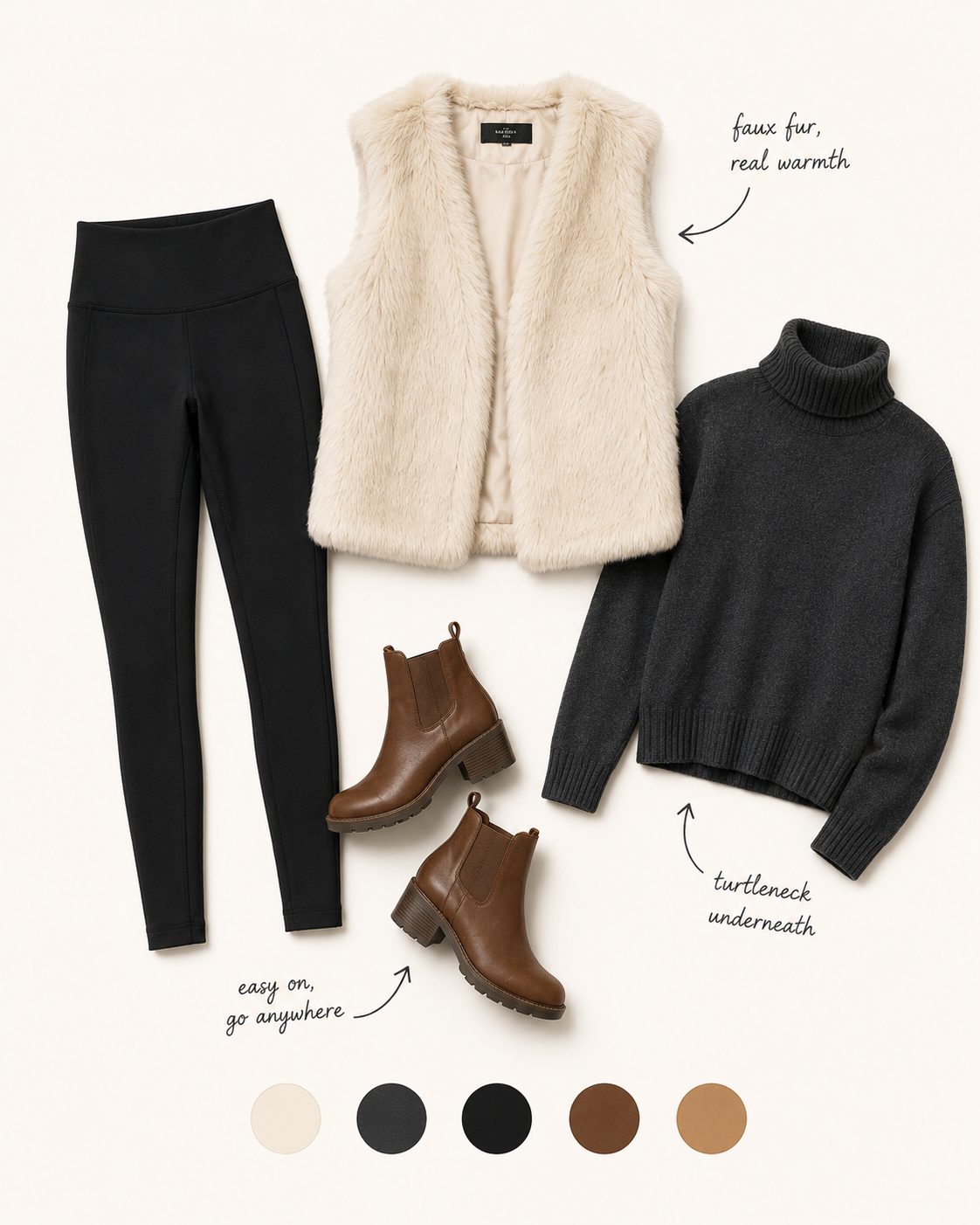 Yoga Pants With a Faux Fur Vest for Winter Walks