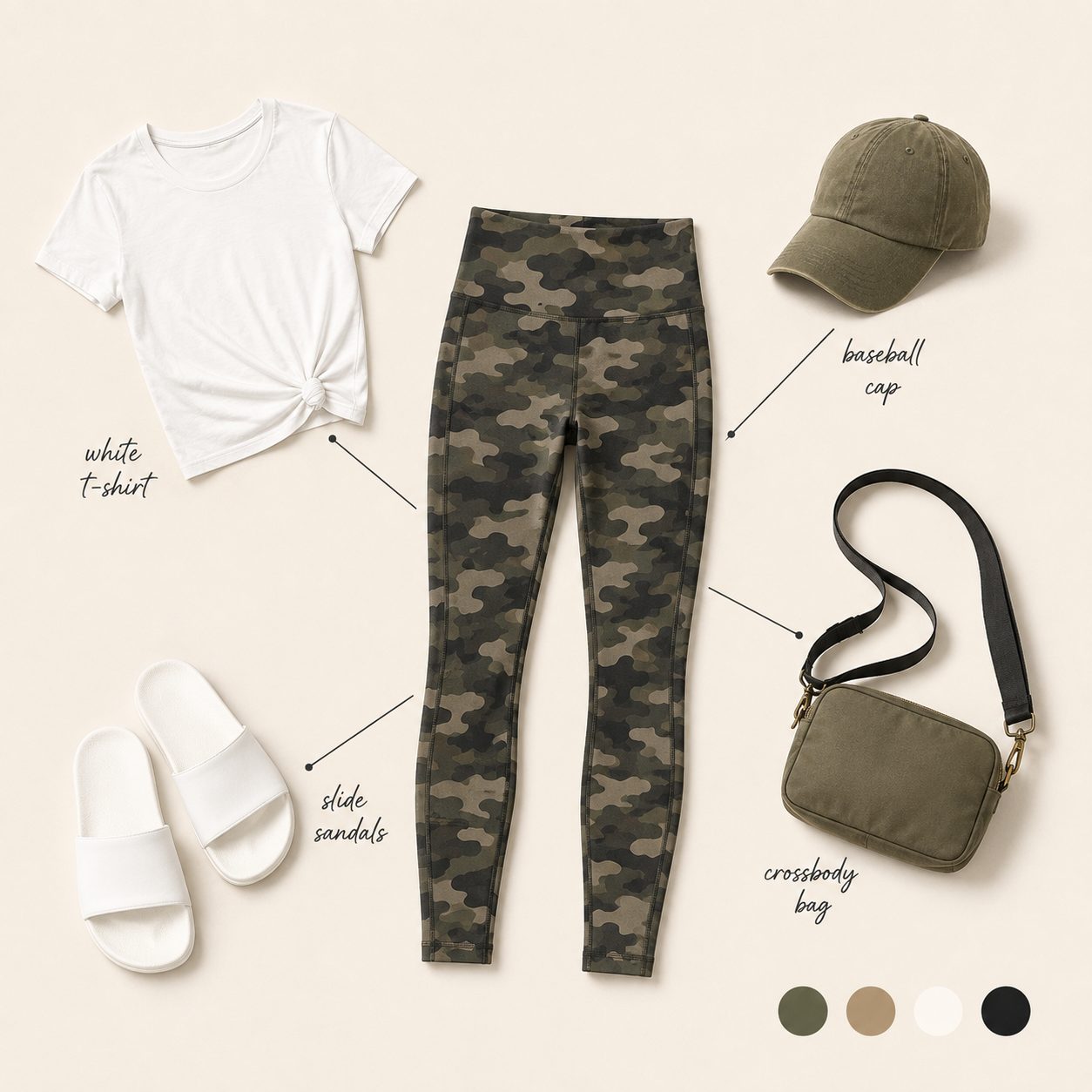 Camo Print Yoga Pants With a Plain White Tee and Slides